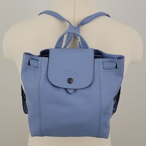 BNWT Longchamp Le Pliage Cuir Backpack in gorgeous blue